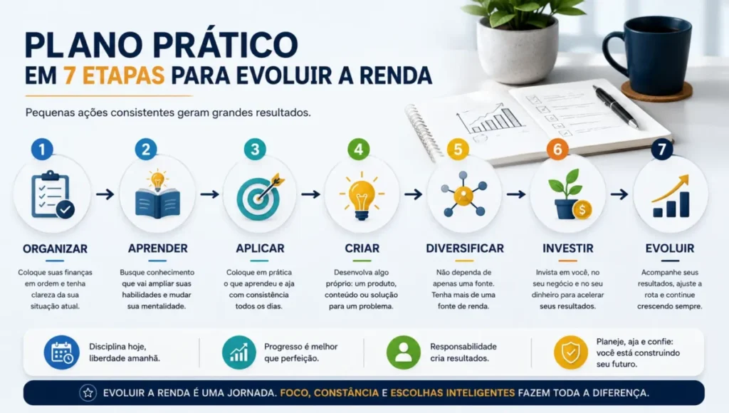 Sete etapas práticas para evoluir a renda com organização e planejamento