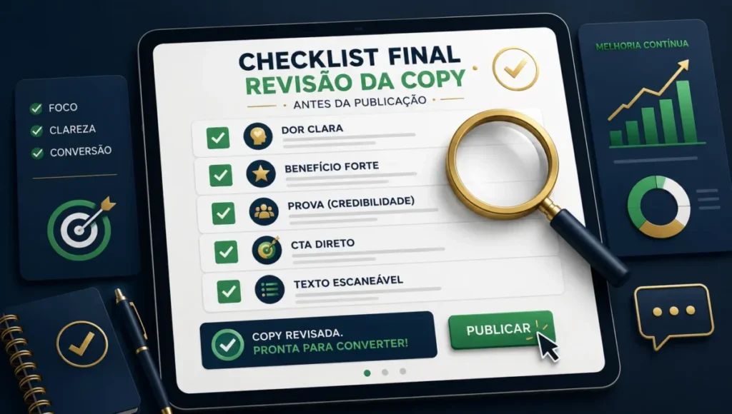 Checklist de copywriting para revisar uma mensagem antes de publicar