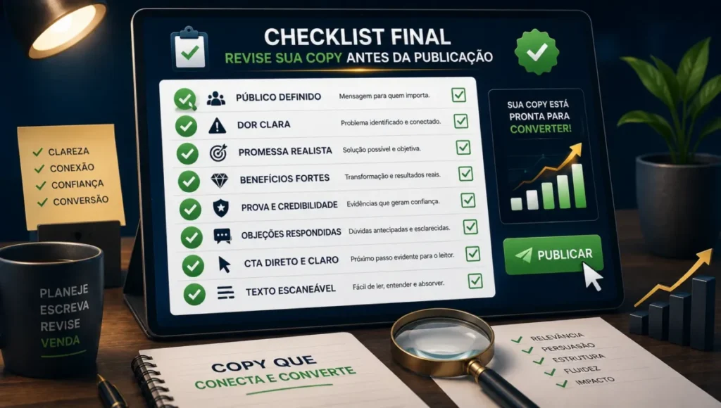 Checklist para revisar uma copy antes de publicar
