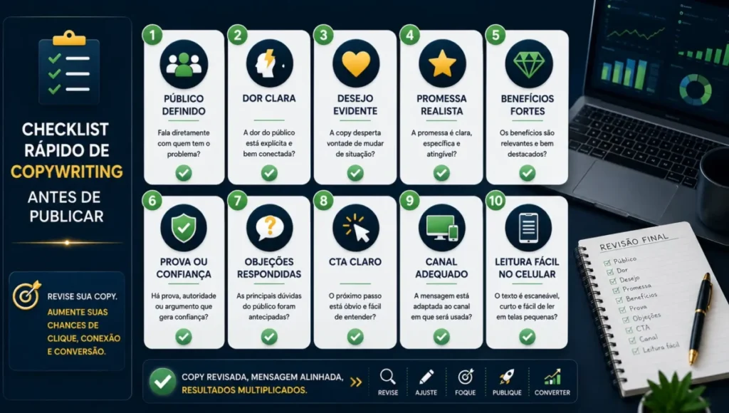 Checklist rápido de copywriting para revisar antes de publicar