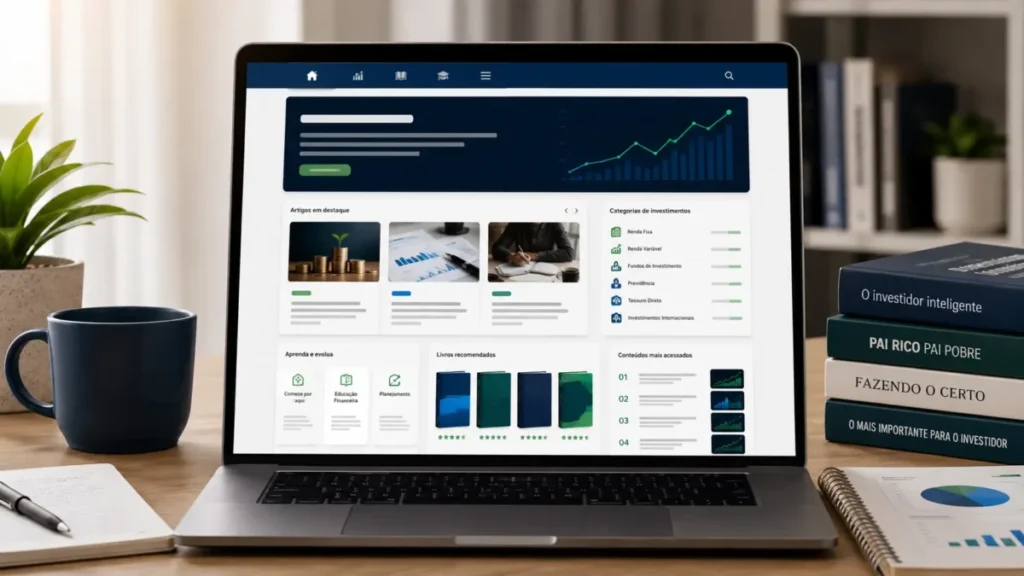 Portal de educação financeira com artigos sobre dinheiro investimentos e Bolsa