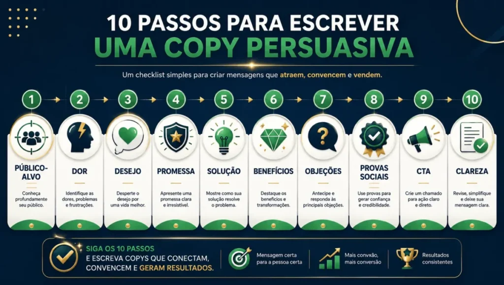 Checklist com passo a passo para escrever uma copy clara e persuasiva
