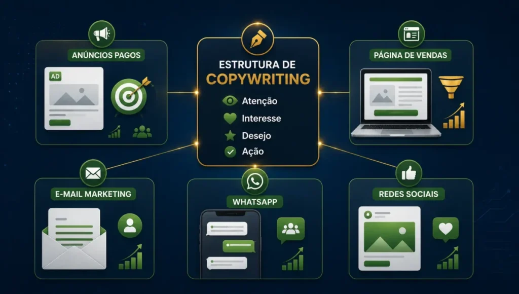 Fórmulas de copywriting aplicadas em anúncios, páginas de vendas, e-mails, WhatsApp e posts