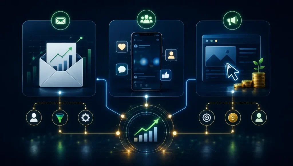 Comparação entre e-mail marketing redes sociais e tráfego pago para vendas online