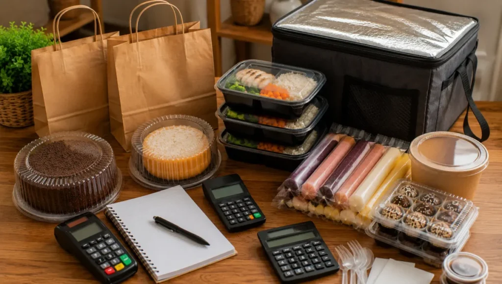 Embalagem entrega e taxas no preço de comida para vender