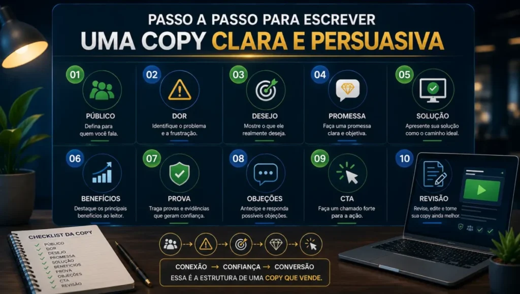 Revise a clareza antes de publicar Checklist com o passo a passo para escrever uma copy clara e persuasiva
