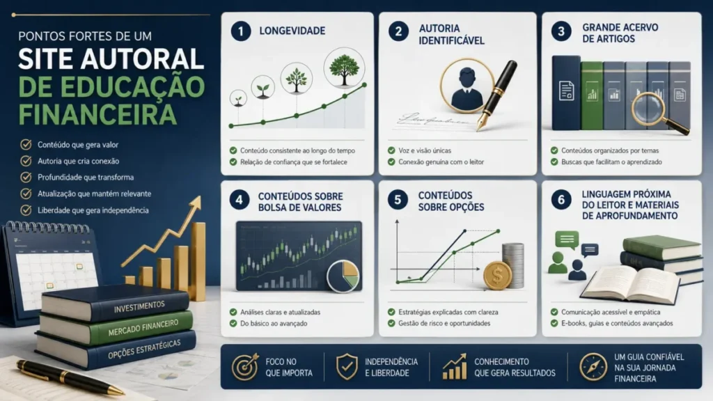 Checklist com pontos fortes de um site autoral de educação financeira