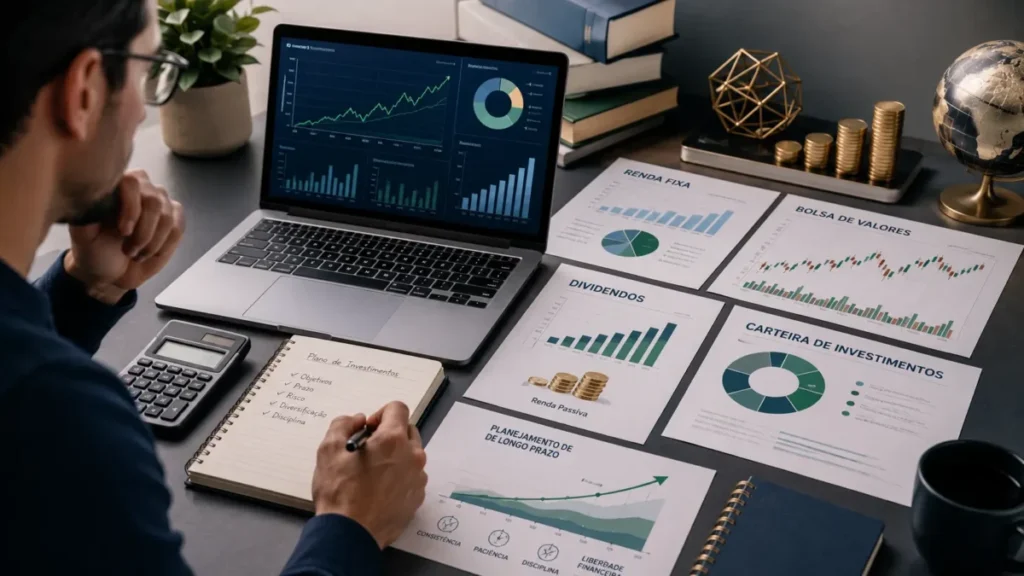 Estudo sobre investimentos renda fixa Bolsa dividendos e carteira financeira