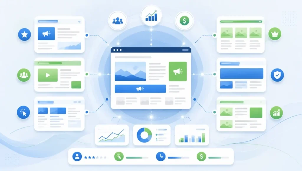 comparação visual entre AdSense, Ezoic, Adsterra, Mediavine e outras