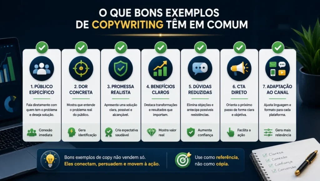 Comparação entre copy fraca e copy melhor em exemplos de copywriting