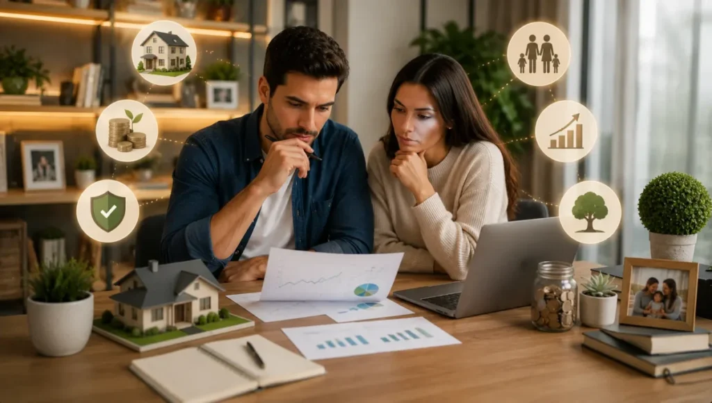 Casal organizando objetivos financeiros, investimentos e planos de futuro inspirado pelos ensinamentos do livro Casais Inteligentes Enriquecem Juntos