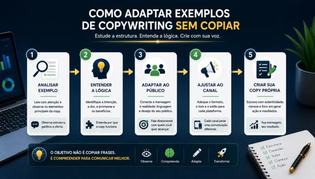 Processo para adaptar exemplos de copywriting sem copiar frases prontas