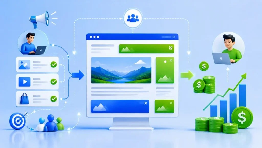funcionamento do AdSense e fluxo de receita.