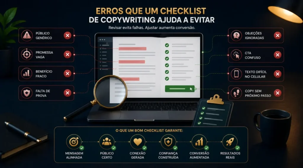 Erros que o checklist de copywriting ajuda a evitar antes da publicação