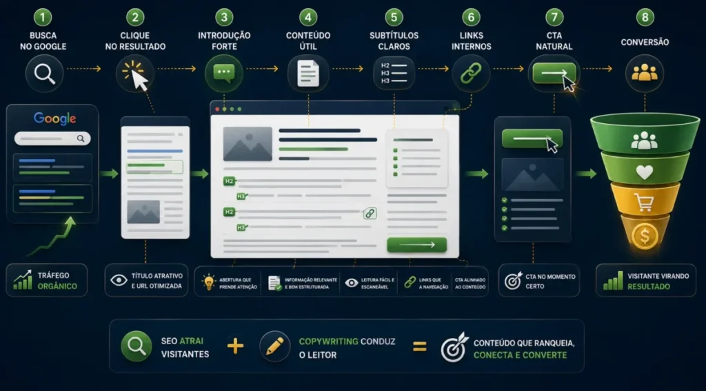 Estrutura de conteúdo que une SEO e copywriting do clique à conversão