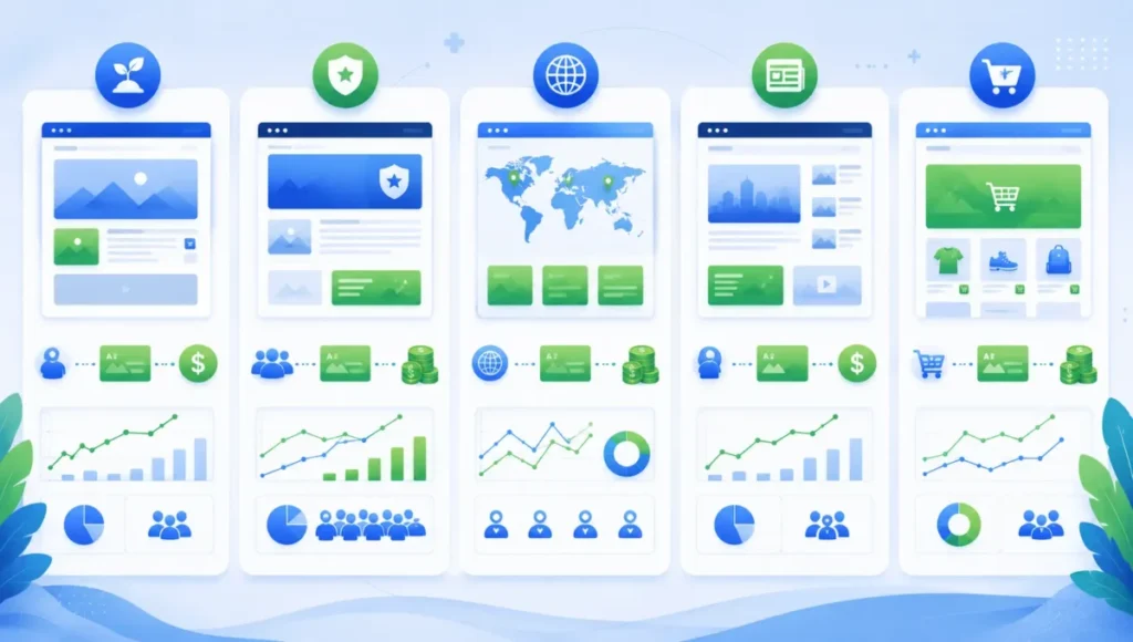 escolha por cenário: iniciante, blog SEO, portal, loja virtual.