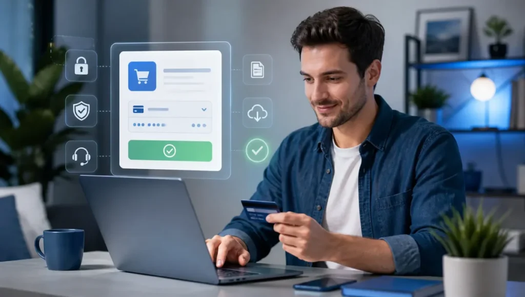Compra segura de produto digital em plataforma online