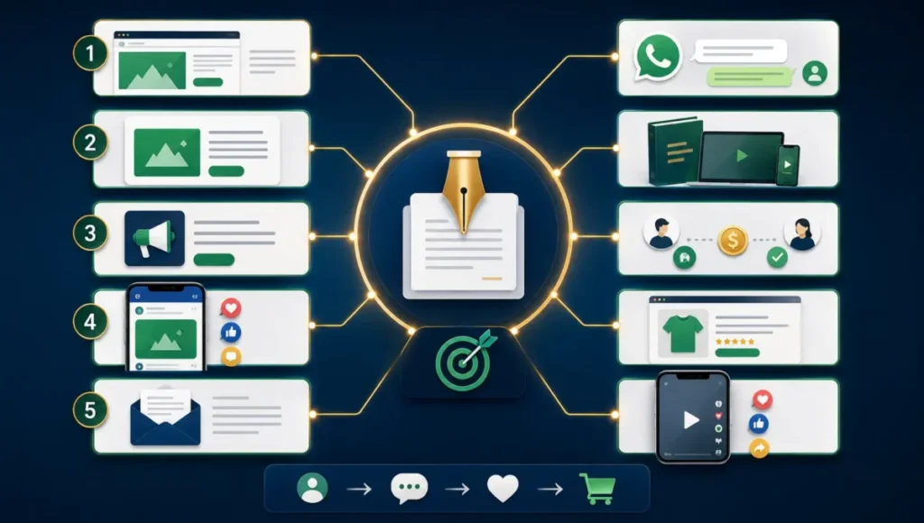 Lista visual com 10 canais para usar copywriting no marketing digital