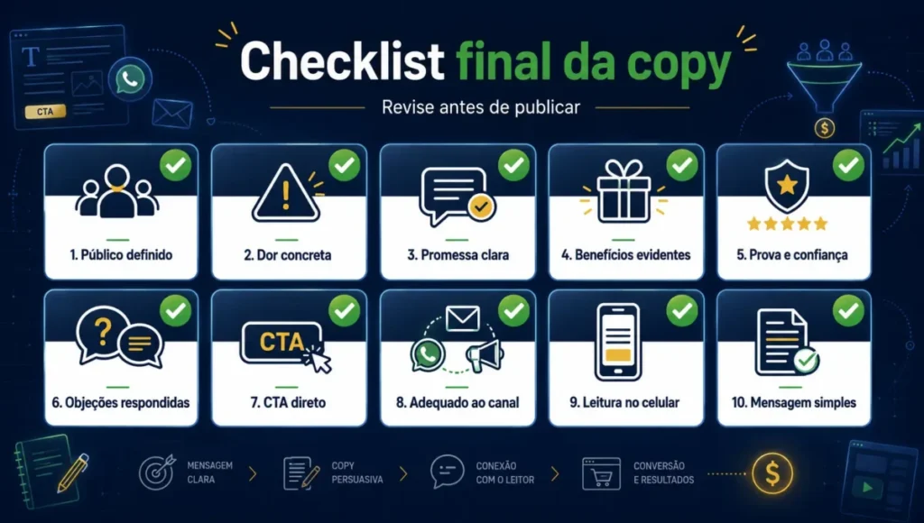 Checklist para evitar erros de copywriting antes de publicar uma copy