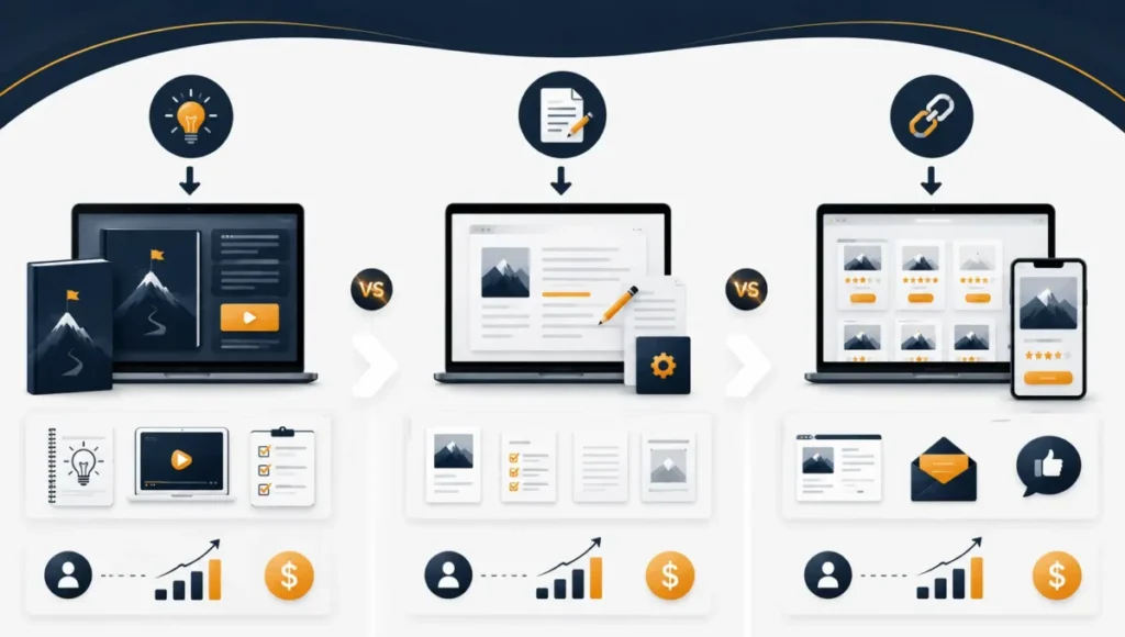 Comparação entre PLR, produto próprio e afiliação no mercado digital