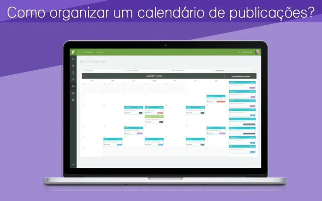 Calendário de publicações para planejamento de conteúdo