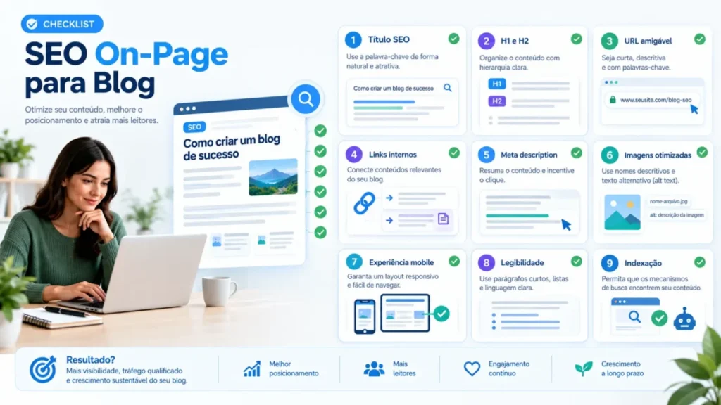 Checklist visual de SEO on-page para artigos de blog