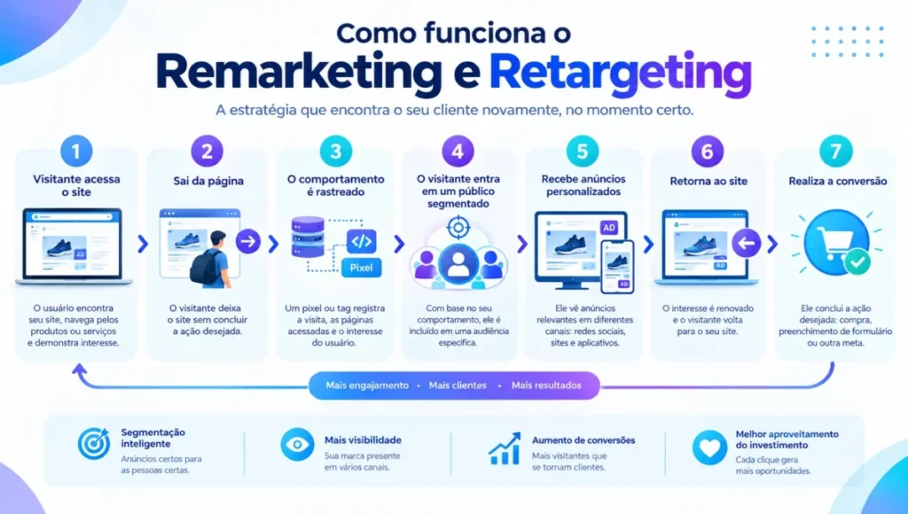 Fluxo de funcionamento de uma estratégia de remarketing e retargeting no marketing digital
