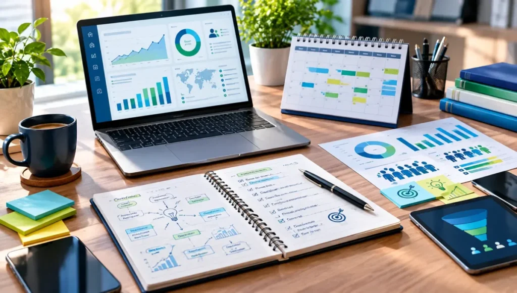 Planejamento de uma estratégia de conteúdo digital com definição de objetivos e público-alvo