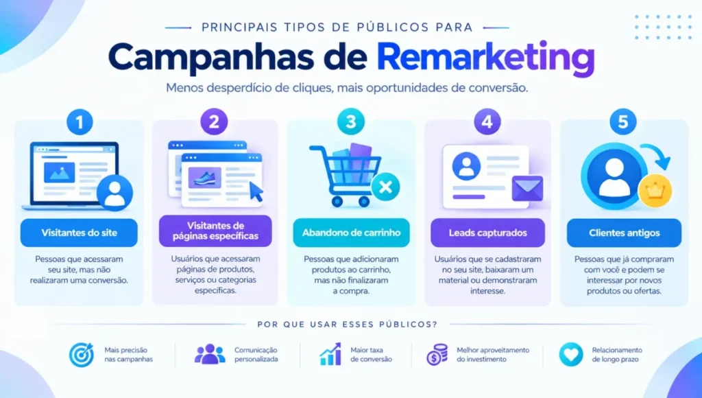 Tipos de públicos usados em campanhas de remarketing no marketing digital