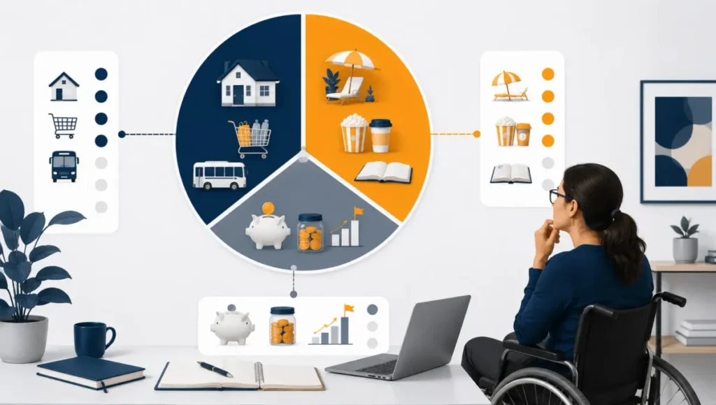 Divisão do orçamento entre necessidades desejos e objetivos financeiros