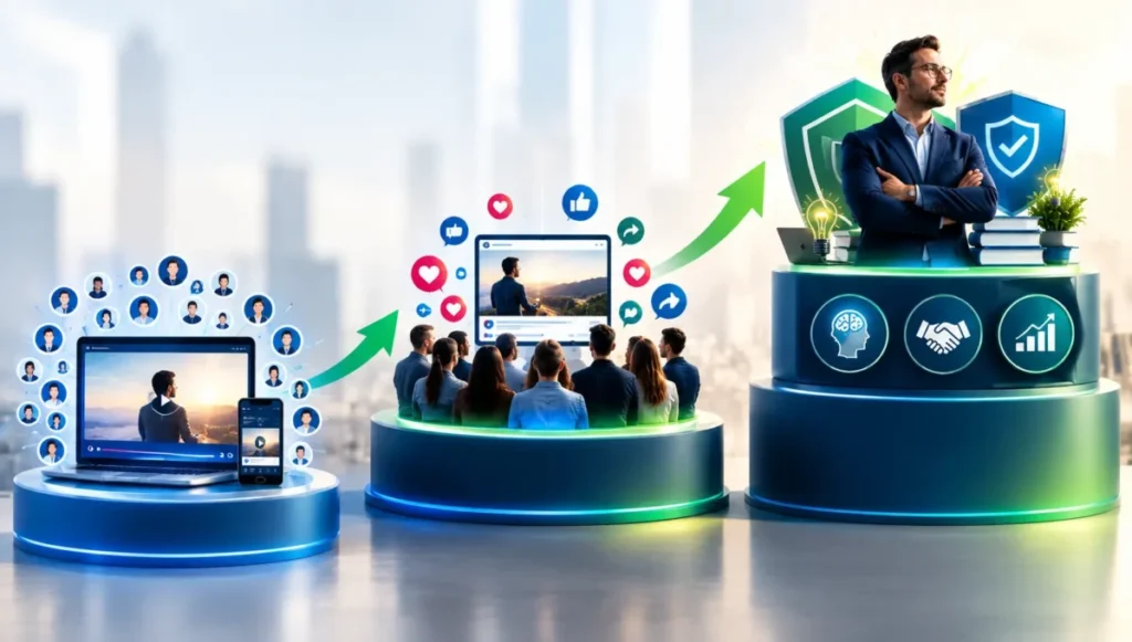 Representação dos conceitos de visibilidade popularidade e autoridade no mercado digital